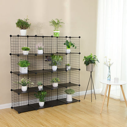 Nancy's Granet Vakkenkast - Opbergkast - 16 Kubussen - Schoenenrek - Staal - Organizer - Zwart - ± 120 x30 x 120 cm