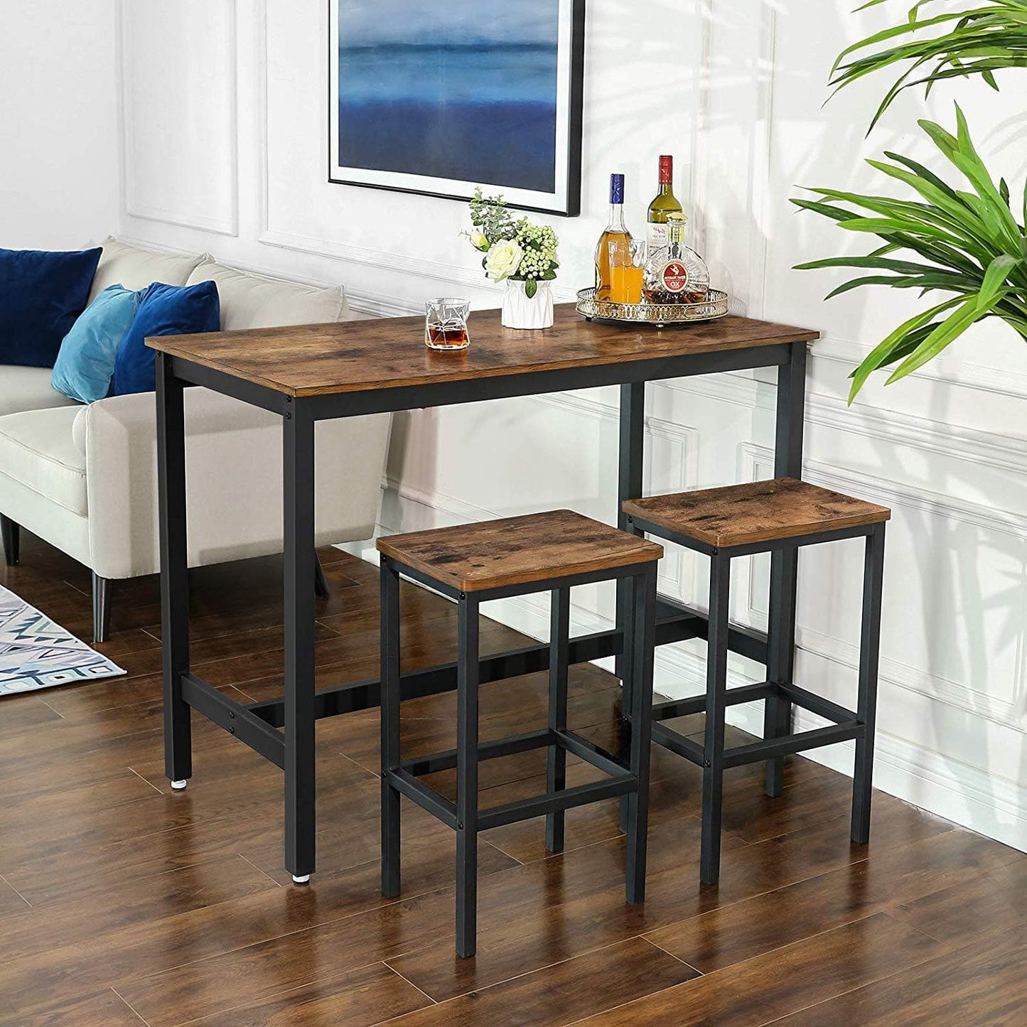 Nancy's Bar Stools Set Of 2 - Bar chairs with footrest - Bar stool Industrial - Dark brown - 40 x 30 x 65 cm