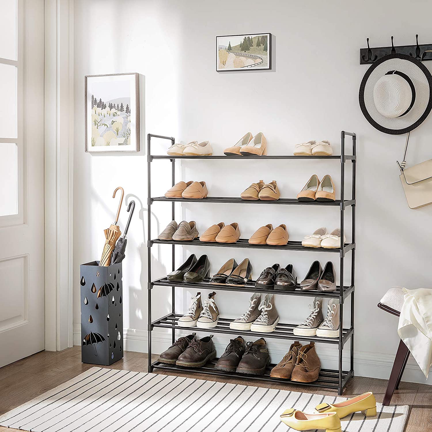 Nancy's Plano Schoenenrekken - Set Van 2 - Schoenen Organizer - 24-30 Paar Schoenen - Stapelbaar - Zwart - Staal - ± 90 x 30 x 50 cm