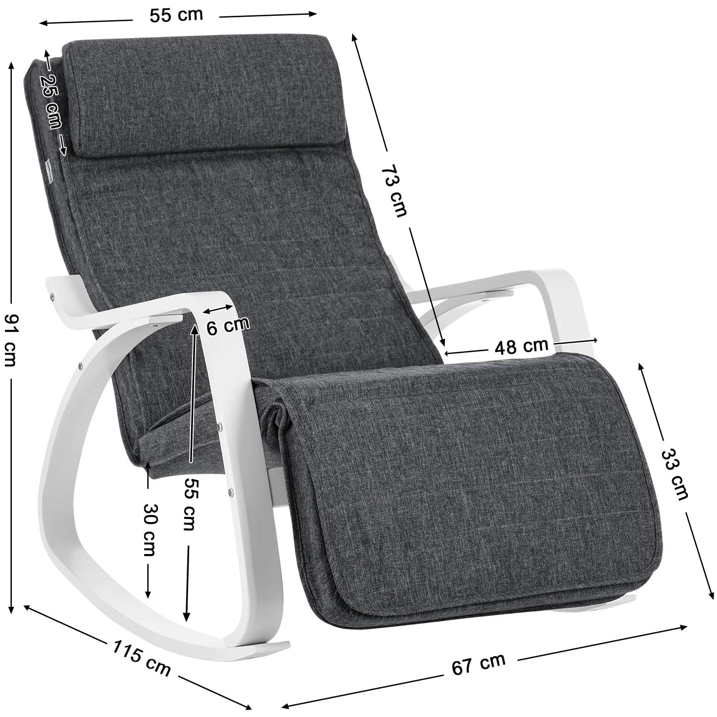 Nancy's San Felipe Schommelstoel - Relax Fauteuil - Loungestoel - Wit / Grijs - Linnen / Berkenhout