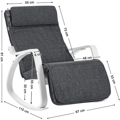 Nancy's San Felipe Schommelstoel - Relax Fauteuil - Loungestoel - Wit / Grijs - Linnen / Berkenhout