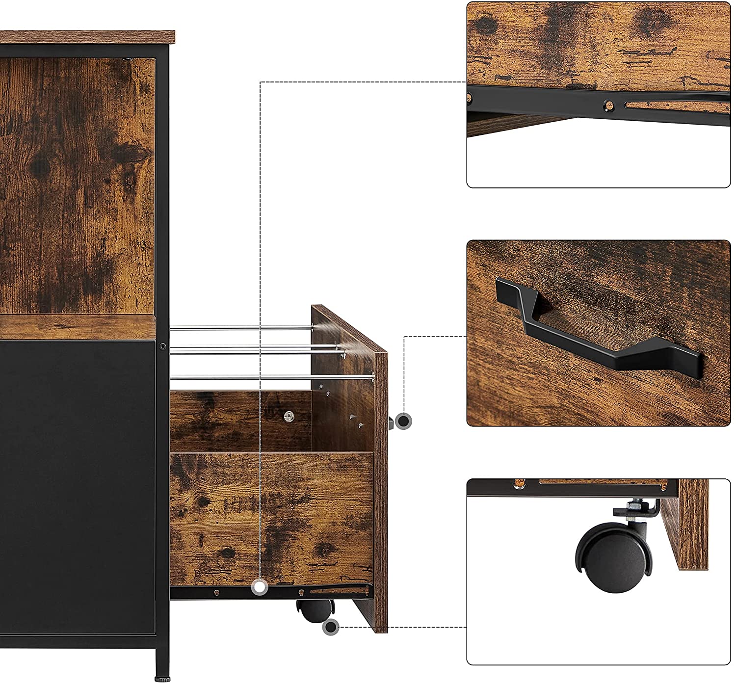 Nancy's Coppell Archiefkast - Kantoorkast - Ladekast - Opbergkast - Bruin / Zwart - ± 80 x 40 x 75 cm