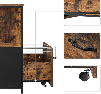 Nancy's Coppell Archiefkast - Kantoorkast - Ladekast - Opbergkast - Bruin / Zwart - ± 80 x 40 x 75 cm