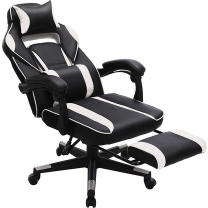 Chaise de jeu Nancy's Gatineau - Chaise de bureau - Chaise pivotante - Repose-pieds extensible - Appui-tête - Ergonomique - Fonction d'inclinaison - Noir - Blanc - 67 x 66 x 116-126 cm