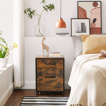 Nancy's Burleson Drawer Unit - Office Cabinet - Filing Cabinet - On Wheels - 2 Drawers - Documents - Industrial - Brown - Black - Engineered Wood - Metal - 41 x 40 x 55 cm