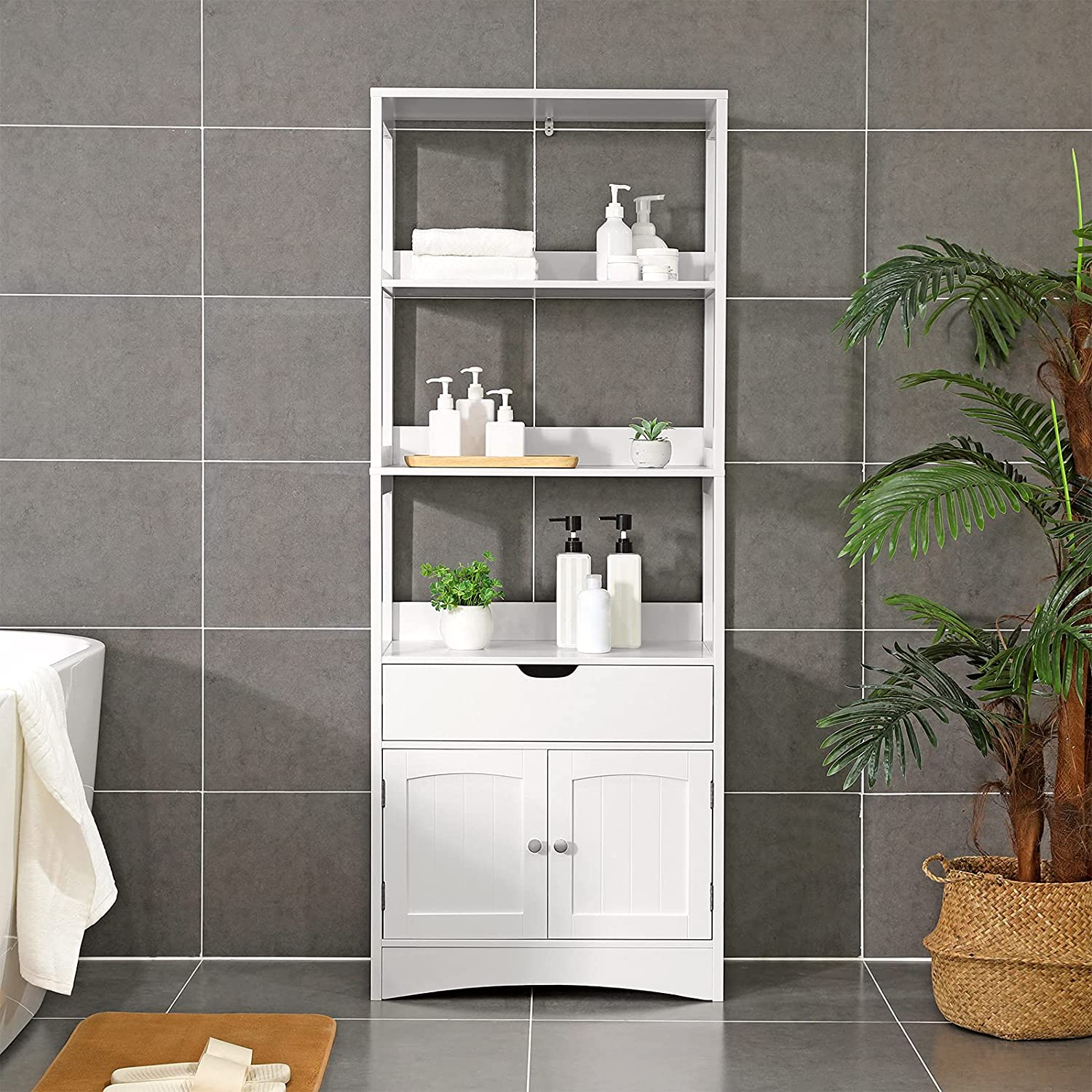 Nancy's Camlachie Opbergkast - Wandkast - Boekenkast - Wit ± 60 x 30 x 155 cm