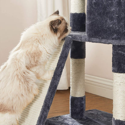 Nancy's Burton Scratching Post - Cat Tree - Cat Cave - 4 Levels - Smoke Gray - Beige - Plush - Sisal - 50 x 35 x 115 cm