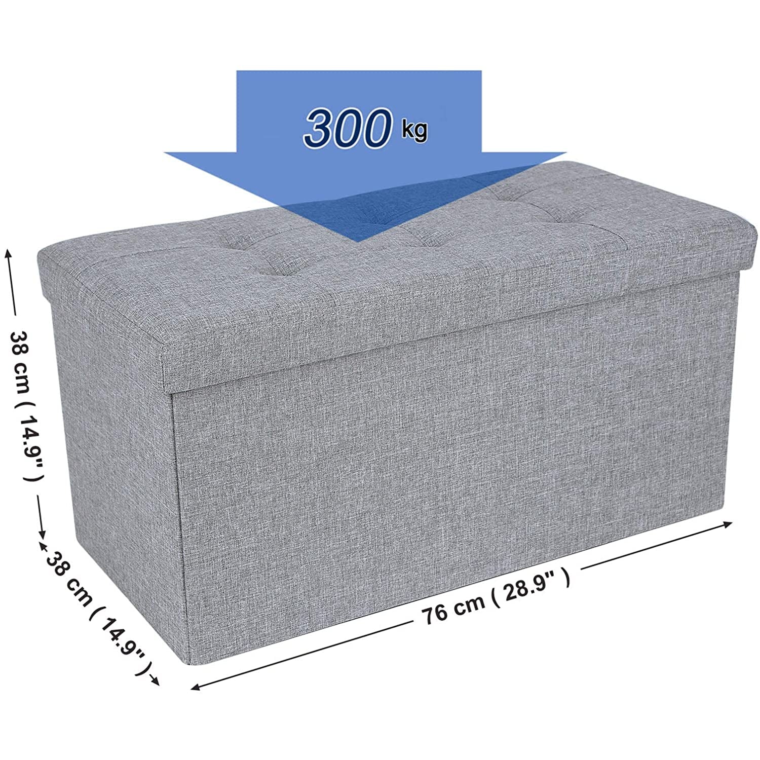 Nancy's Grijze Hocker - Linnen Zitbank Met Opslag - Opbergbank 76 x 37,5 x 37,5 CM