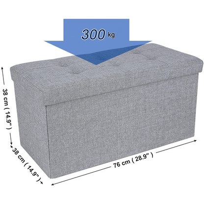 Nancy's Grijze Hocker - Linnen Zitbank Met Opslag - Opbergbank 76 x 37,5 x 37,5 CM