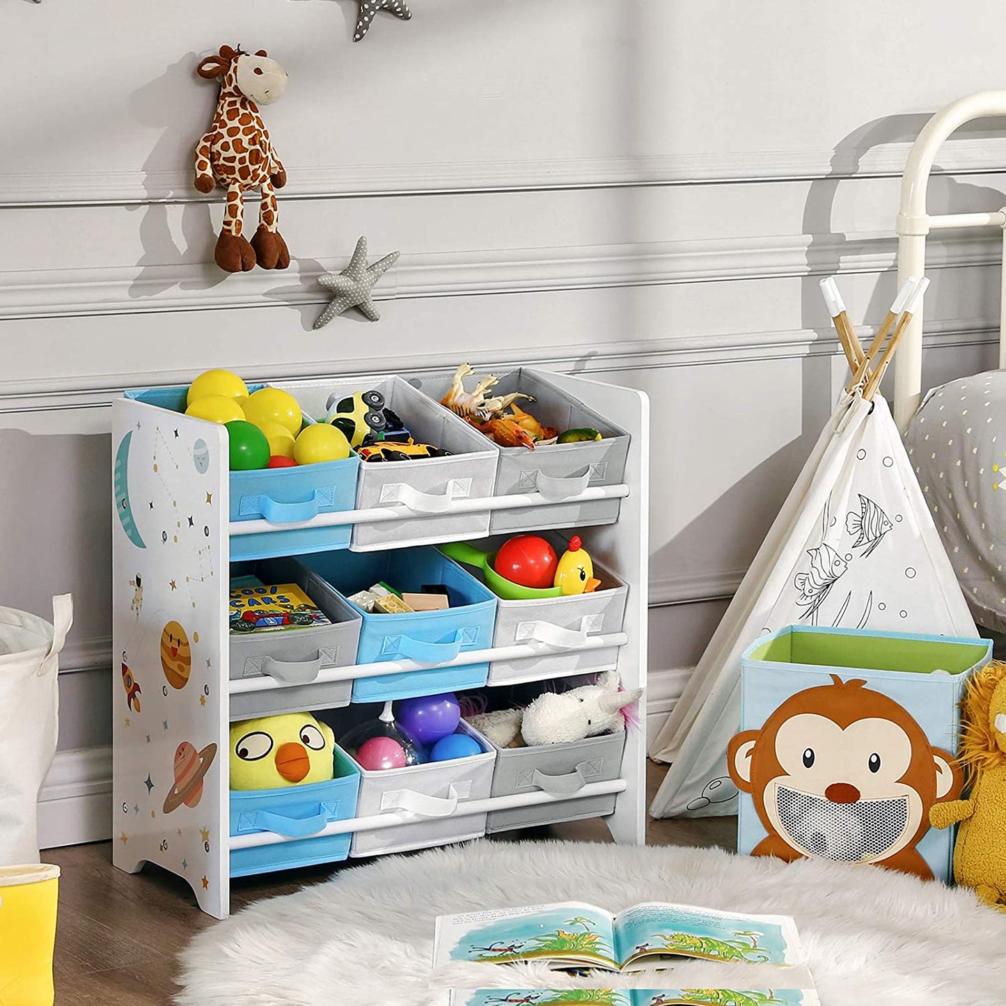 Organisateur de jouets Nancy - Armoire à jouets - Armoire de rangement chambre d'enfant - Blanc - 62,5 x 29,5 x 60 cm