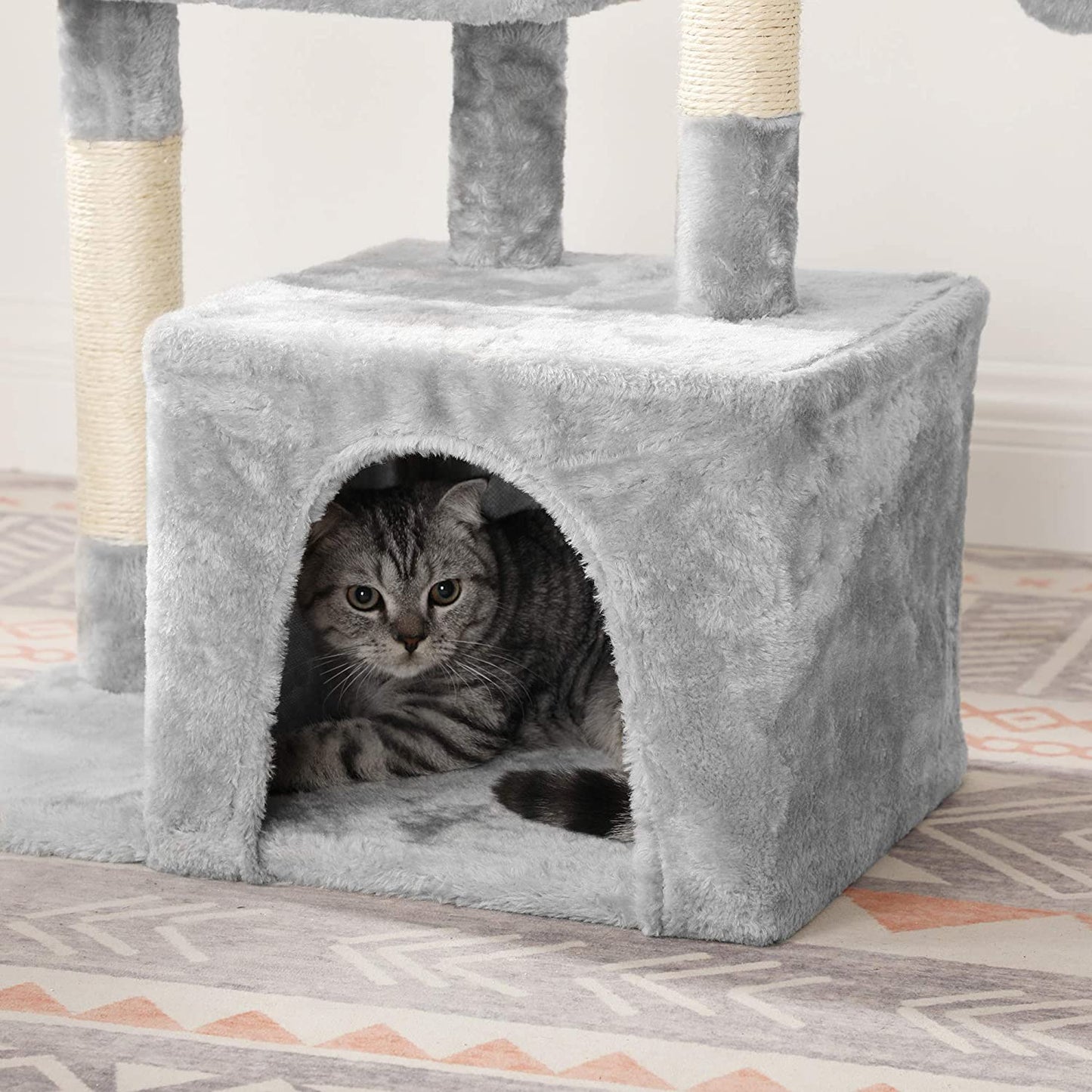 Nancy's Copperhead Krabpaal - Kattenhuis - Kattenboom - Pelsballen - Grot - 3 Niveaus - Grijs - Pluche - 53 x 32 x 72 cm