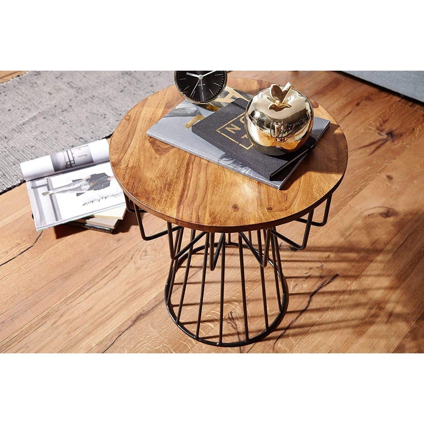 Nancy's Side Tables - Table basse en bois et métal - Tables d'appoint - Marron - 47 x 55 x 47 cm