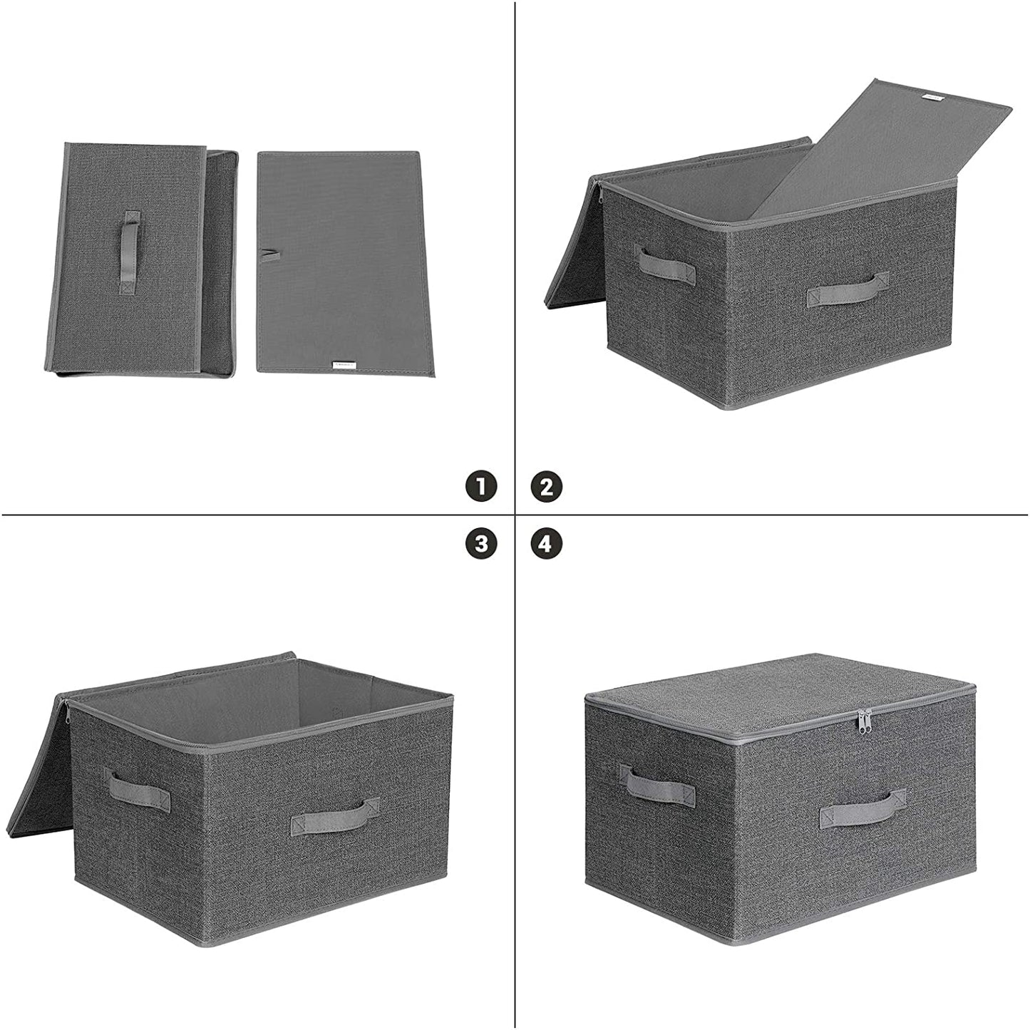 Boîtes de rangement Nancy's Gilford - Lot de 3 - Couvercle - Pliable - Tissu - Poignées - Gris - 40 x 30 x 25 cm