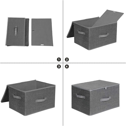 Boîtes de rangement Nancy's Gilford - Lot de 3 - Couvercle - Pliable - Tissu - Poignées - Gris - 40 x 30 x 25 cm