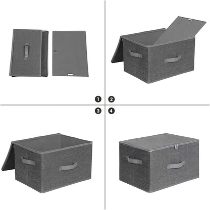 Nancy's Gilford Storage Boxes - Set Of 3 - Lid - Foldable - Fabric - Handles - Gray - 40 x 30 x 25 cm