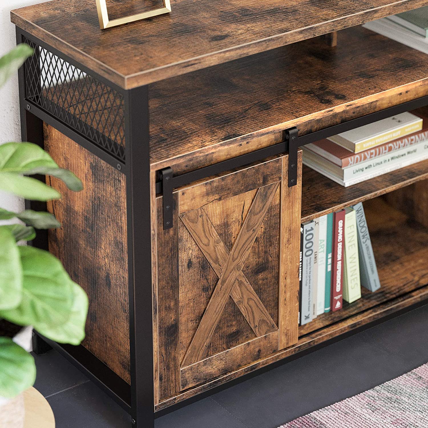 Nancy's Starkville TV Meubel - TV Kast - Vintage Bruin / Zwart - Spaanplaat / Staal - ± 135 x 40 x 75 cm