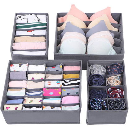 Boîtes de rangement Nancy's Rusk - Organisateur de tiroirs - Compartiments - Pliable - Sous-vêtements - Chaussettes - Cravates - Tissu - Ensemble de 4 - Gris foncé