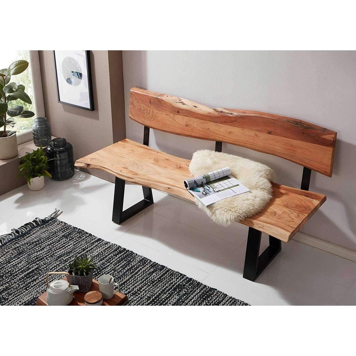 Nancy's Olney Zitbank - Eetkamerbank - Eetbank - Acaciahout - ± 180 x 60 x 85 cm