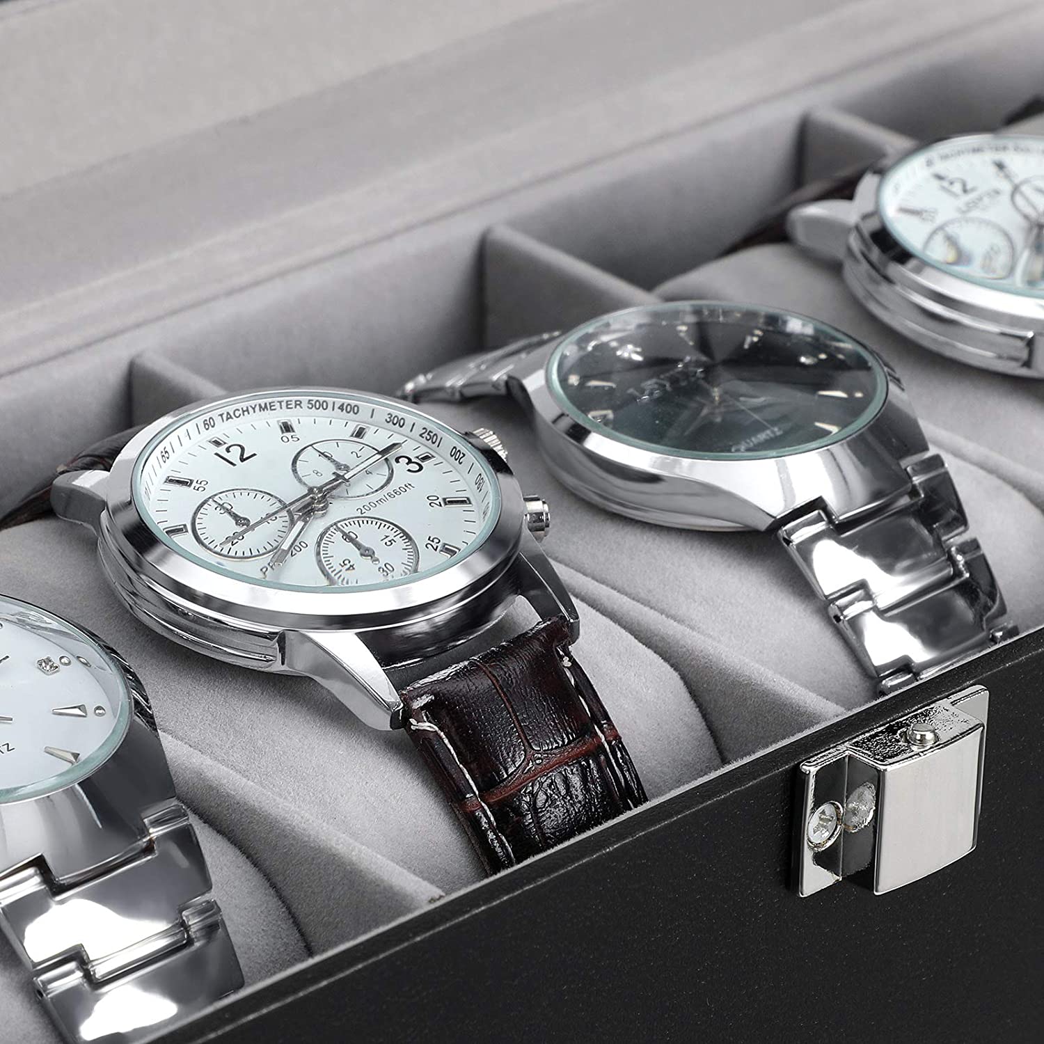 Nancy's Cateano Horlogedoos - Horlogebox - Opbergdoos voor 6 Horloges - Zwart / Grijs