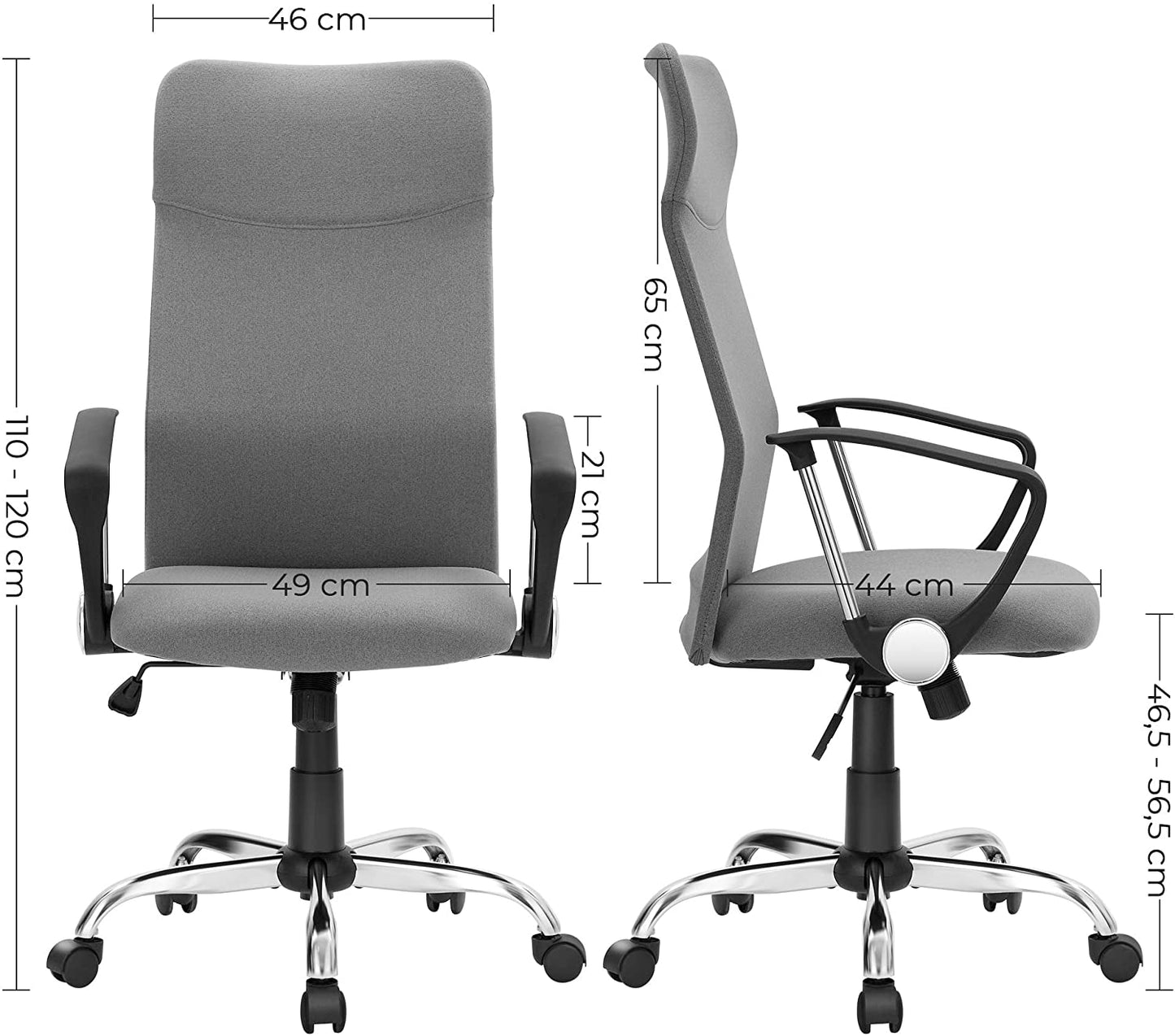 Nancy's Hays Bureaustoel - Draaistoel - Ergonomisch - Gestoffeerd - Hoogte Verstelbaar - Grijs - Staal - Linnen - 63 x 63 x (110-120) cm