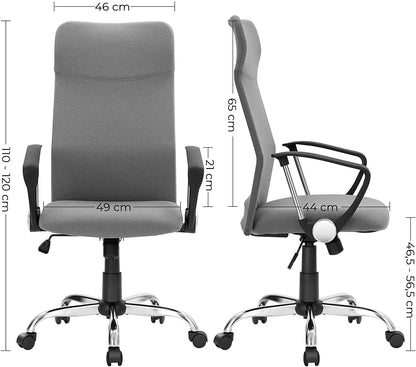 Nancy's Hays Bureaustoel - Draaistoel - Ergonomisch - Gestoffeerd - Hoogte Verstelbaar - Grijs - Staal - Linnen - 63 x 63 x (110-120) cm