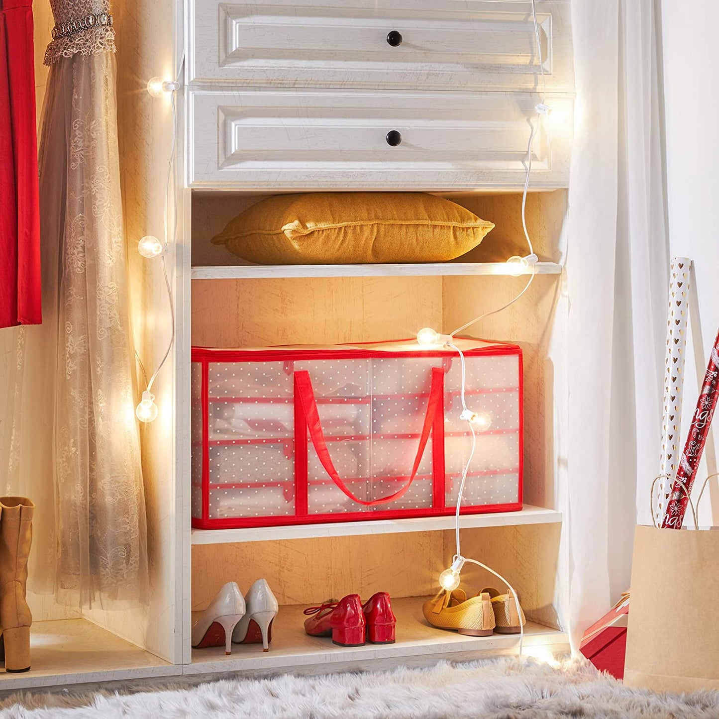 Nancy's Kerstballen Organizer - Opbergdoos - Sokken Organizer - Kerstballen Opberger - Opbergtas - Vakkentas - 67 x 34 x 34 cm - Semi-Transpirant