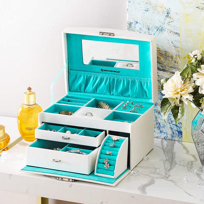 Nancy's Jewelry Box Blanc - Boîte à bijoux avec miroir - Trousse à cosmétiques