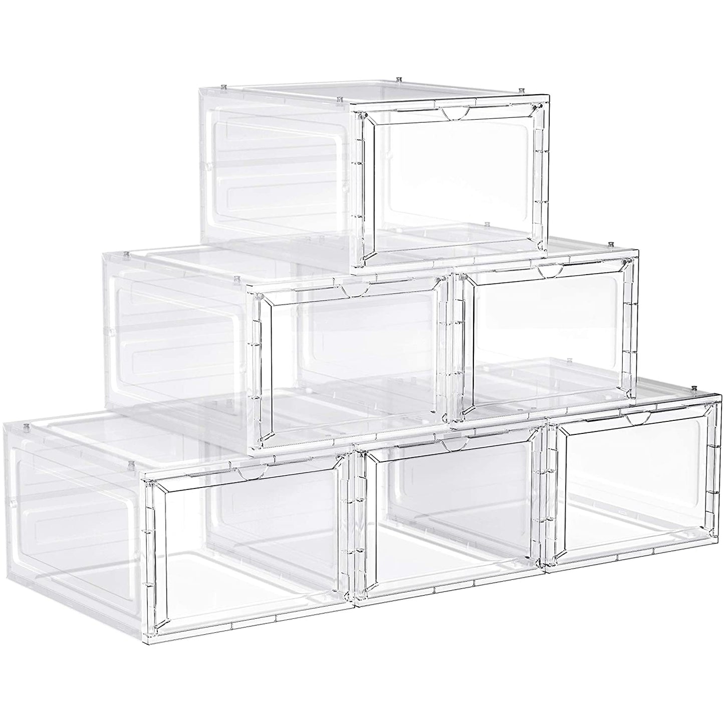 Nancy's Set Van 6 Schoenendozen - Schoenenopberger - Schoenen Organizer - Kunststof - Transparant - Stapelbaar - 27 x 34.5 x 19 cm - Schoenen Tot Maat 45