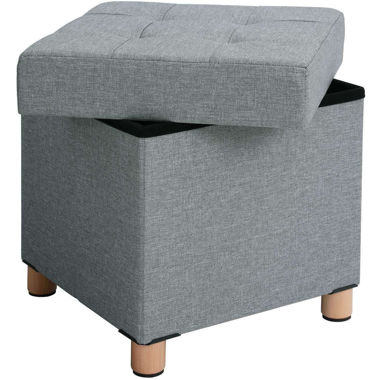 Nancy's Hocker - Stool With Storage - Pouf - Gray Seating Chair With Storage - 38 x 40 x 38 cm (W / H / D)