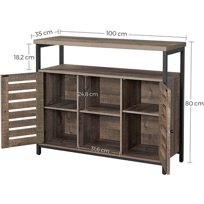 Nancy's Plymouth Industriële Bijzetkast - Commode Kasten - Opberkast - Dressoir - Kast met 4 Planken en 2 Deuren - 100 x 35 x 80 cm