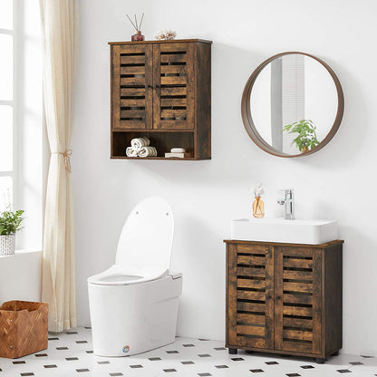 Nancy's Bolingbrook Wandkast - Badkamerkast - Opbergkast - 2 Deuren - 1 Open Vak - Bruin - Bewerkt Hout - Industrieel - 60 x 20 x 70 cm