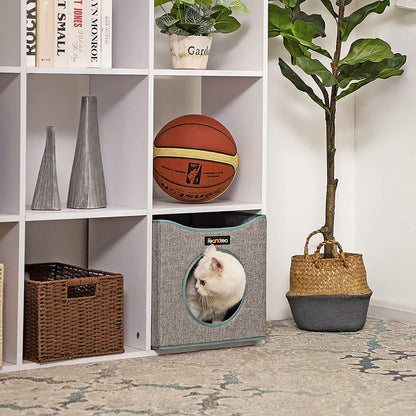 Nancy's Ozona Kattengrot - Kattenhuis - Opvouwbaar - 33 x 37 x 33 cm - Krasbestendig - Linnen - MDF - Grijs
