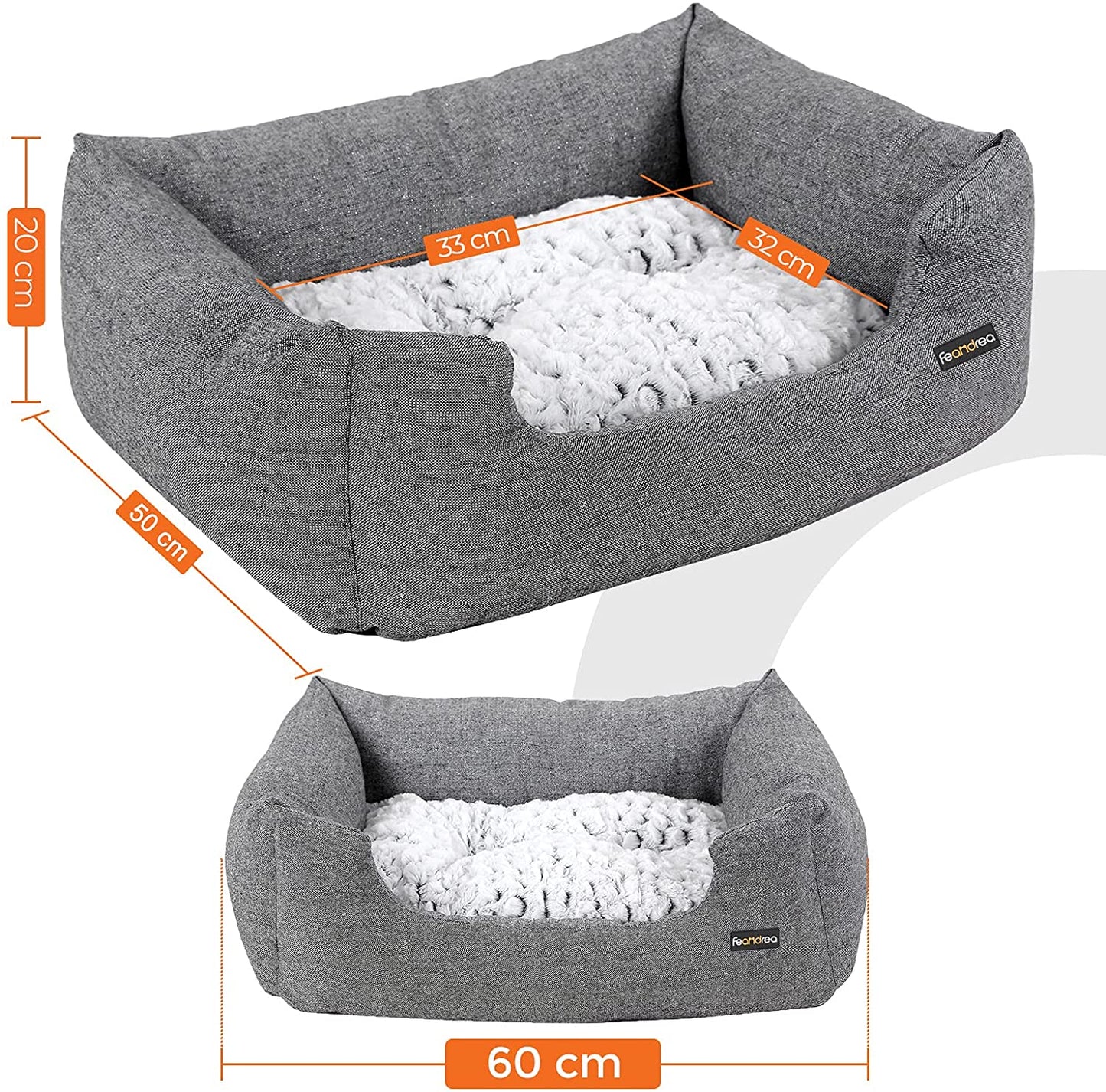 Nancy's Cavendish Dierenbed - Hondenbed - Hondenmand - Omkeerbaar Kussen - Antislip - Grijs - Wit - 60 x 50 cm