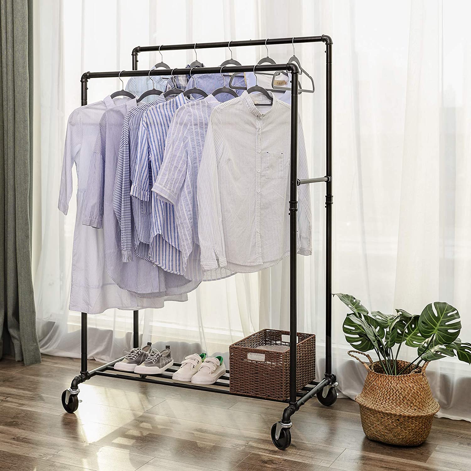Nancy's Clothes Rack on Wheels - Double Bar Up to 110 kg - Rollable Wardrobe - Mobile Coat Rack - Clothes Racks