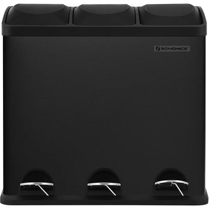Poubelle Nancy's 54l - 3 compartiments - Système de tri des déchets - Noir - 60,4 x 30 x 56,3 cm