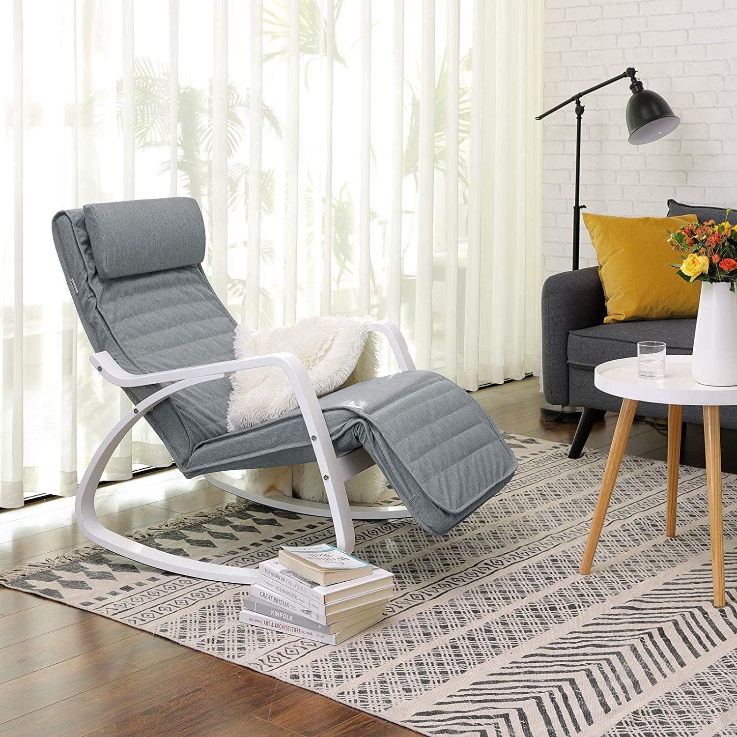 Nancy's Rocking Chair With Footrest - Adjustable Lounger - Relaxation Chair - Armchair - Birch Wood - 150 kg load capacity - Gray