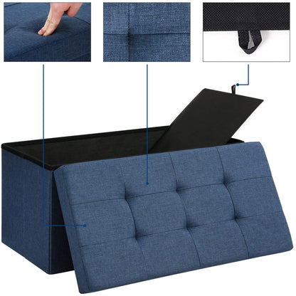 Nancy's Hocker Blue - Canapé Avec Rangement - Canapé En Lin 76 x 38 x 38 cm
