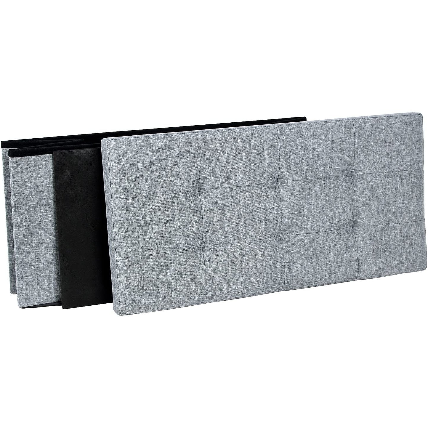 Nancy's Grijze Hocker - Linnen Zitbank Met Opslag - Opbergbank 76 x 37,5 x 37,5 CM