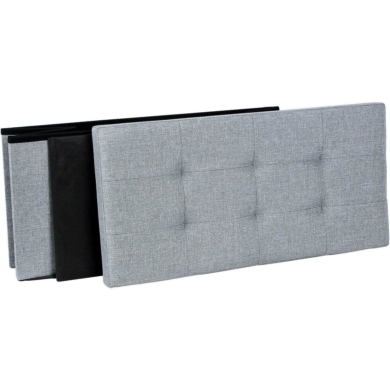 Nancy's Grijze Hocker - Linnen Zitbank Met Opslag - Opbergbank 76 x 37,5 x 37,5 CM