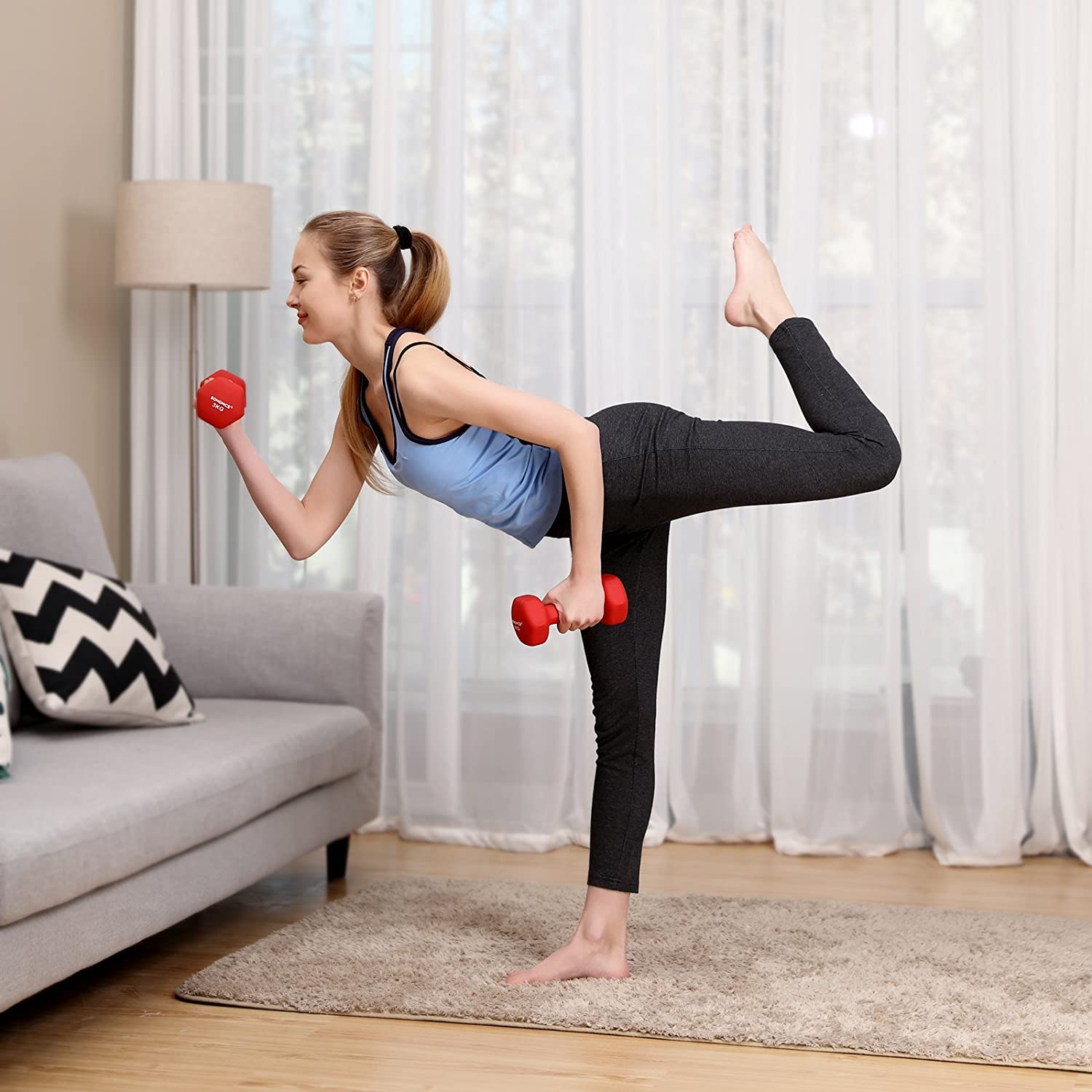 Nancy's Curries Dumbbells - Halterset - Gewichten - Set van 2 - Rood - 3 KG per stuk