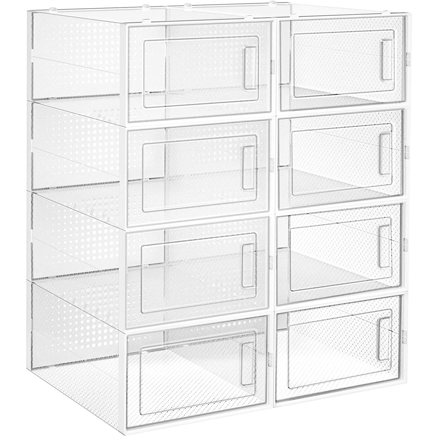 Nancy's Luling Shoe Boxes - Set of 8 - Storage Boxes - Organizer - Foldable - Stackable - Up to Size 42 - Transparent White