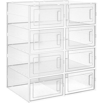 Boîtes à chaussures Nancy's Luling - Lot de 8 - Boîtes de rangement - Organisateur - Pliable - Empilable - Jusqu'à la taille 42 - Blanc transparent