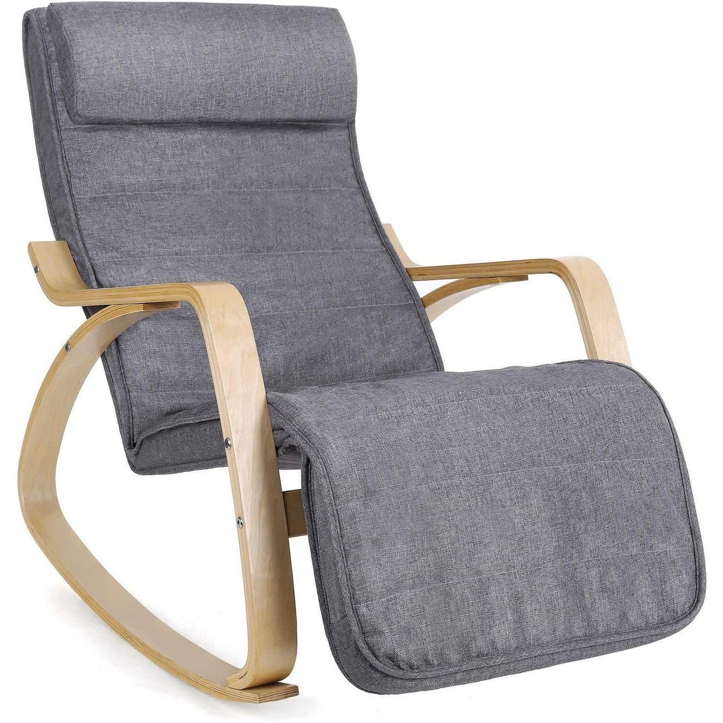 Nancy's Dunn Loring Schommelstoel - Relax Stoel - Loungestoel - Met Voetensteun - Grijs - Linnen / Berkenhout