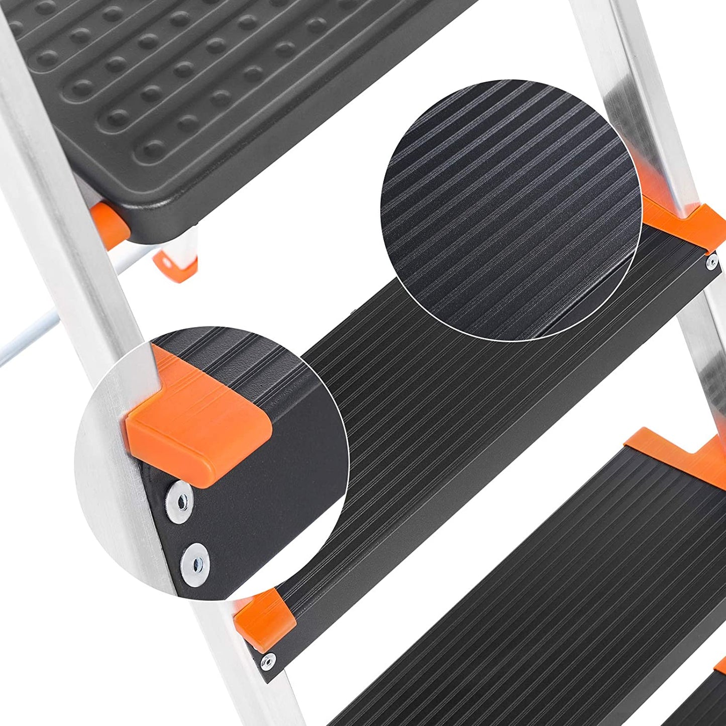 Nancy's Caintown Ladder - 4 Treden - Aluminium - Trapladder - Gereedschapsbakje - Anti-Slip - Zwart - Oranje - 44 x 11,5 x 156 cm