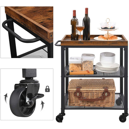Chariot de cuisine vintage de Nancy - Chariot de service - Chariots de cuisine - Marron rustique - Chariot industriel - 60 x 40 x 75 cm