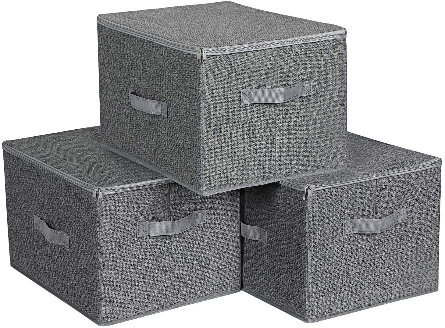 Nancy's Gilford Storage Boxes - Set Of 3 - Lid - Foldable - Fabric - Handles - Gray - 40 x 30 x 25 cm