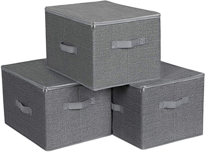 Boîtes de rangement Nancy's Gilford - Lot de 3 - Couvercle - Pliable - Tissu - Poignées - Gris - 40 x 30 x 25 cm