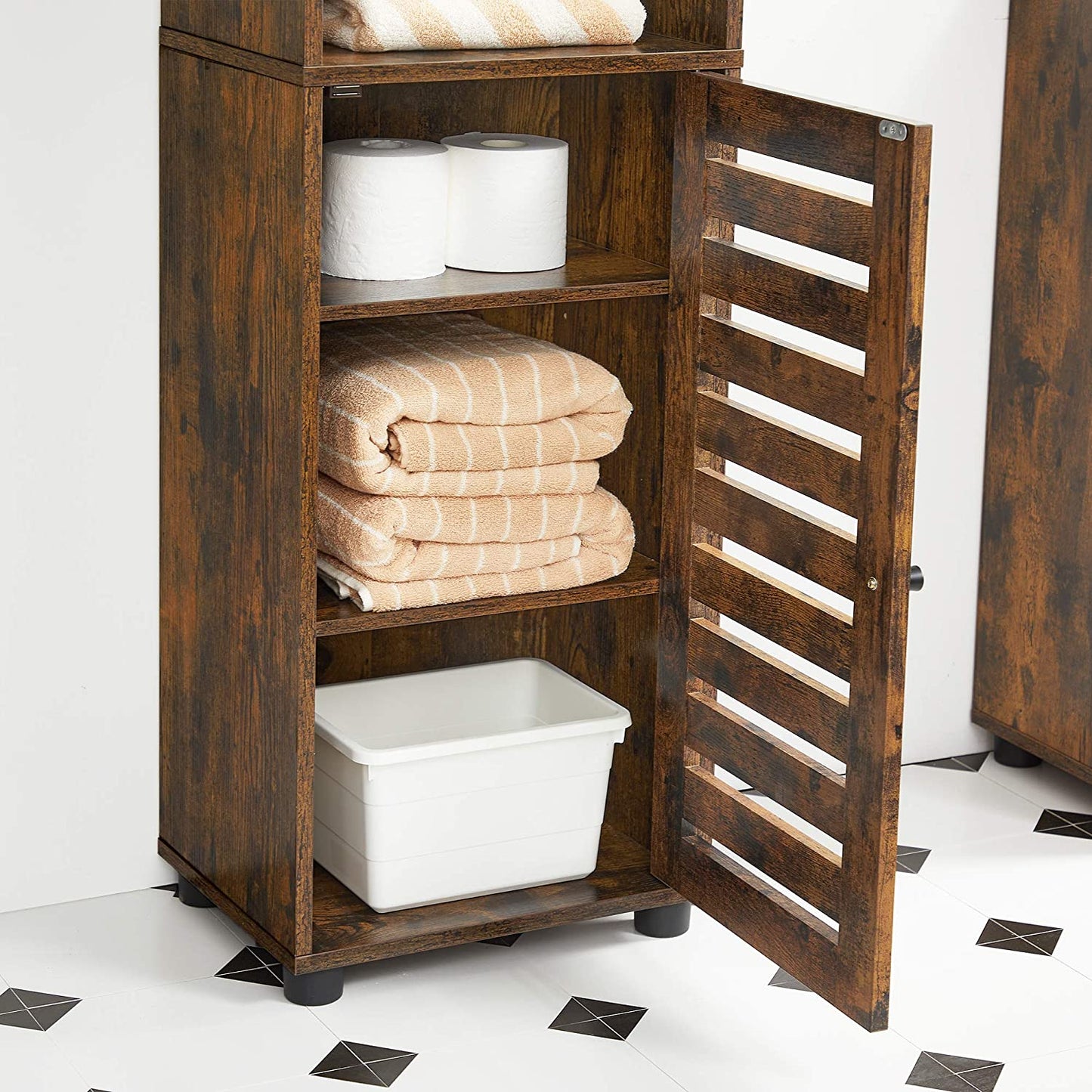 Nancy's Palm City Badkamerkast - Opbergkast - Badkamermeubel - Vintage Bruin - ± 40 x 30 x 165 cm