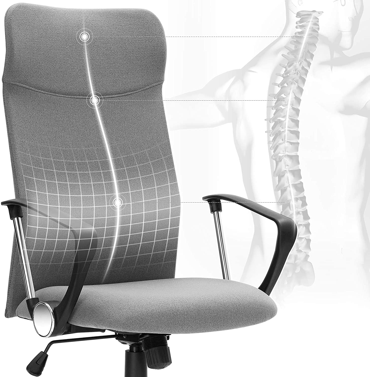 Nancy's Hays Bureaustoel - Draaistoel - Ergonomisch - Gestoffeerd - Hoogte Verstelbaar - Grijs