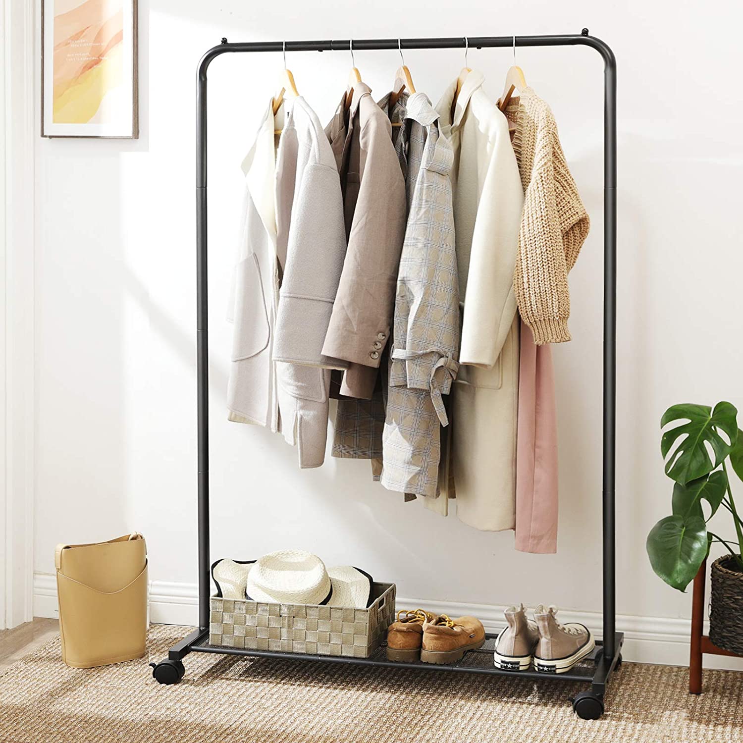 Nancy's Fosterville Clothes rack - Wardrobe rack - Coat rack - Wheels - Max 40 kg - Black - Metal - 92.5 x 40.5 x 158 cm 